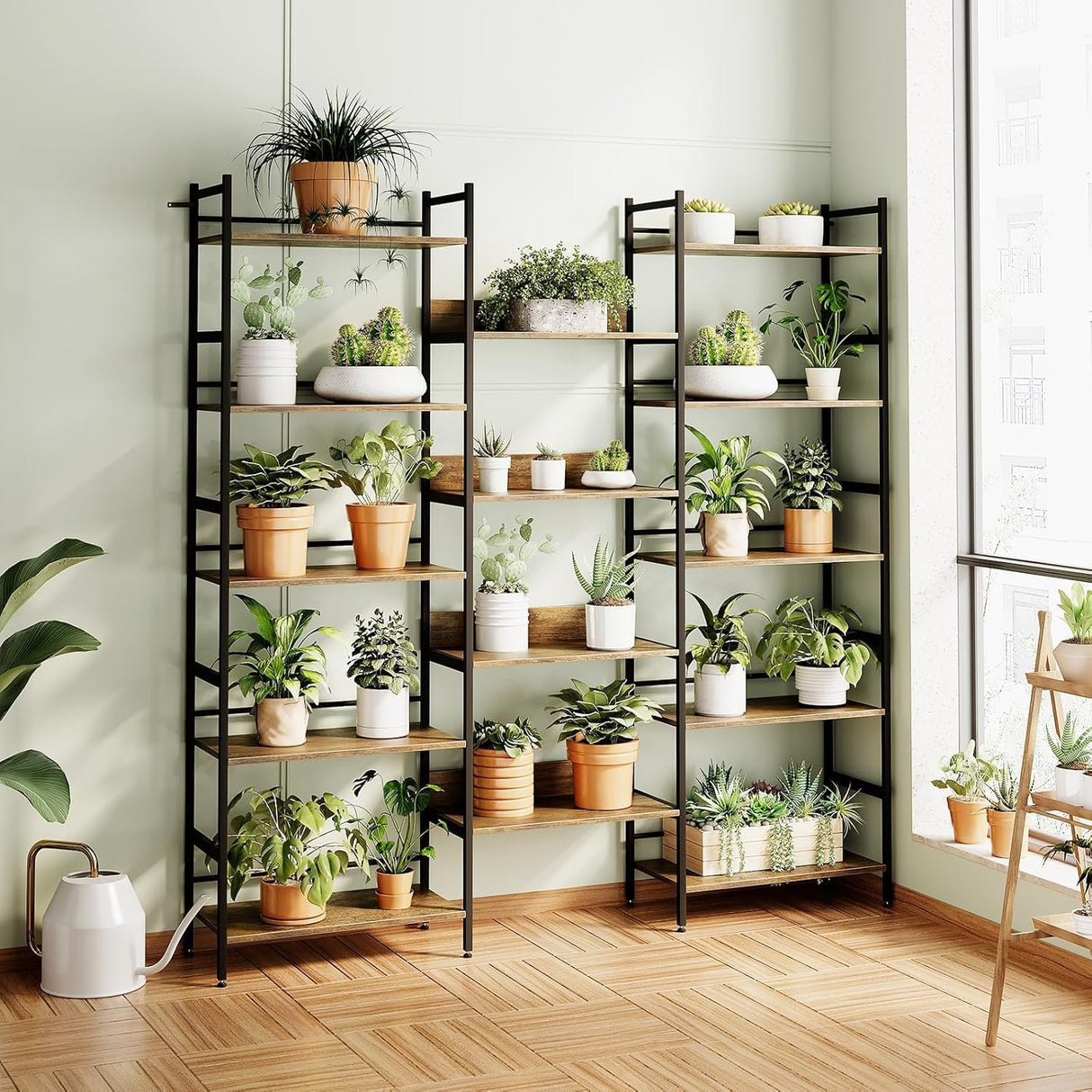 Triple Wide 5 Tier Bookcases and Bookshelves,Adjustable Industrial Style BookShelf With 14 Open Display Shelves,Metal Frame Wide Book Shelf Book Case for Bedroom Living Room Home Office Study Room Amenitlif