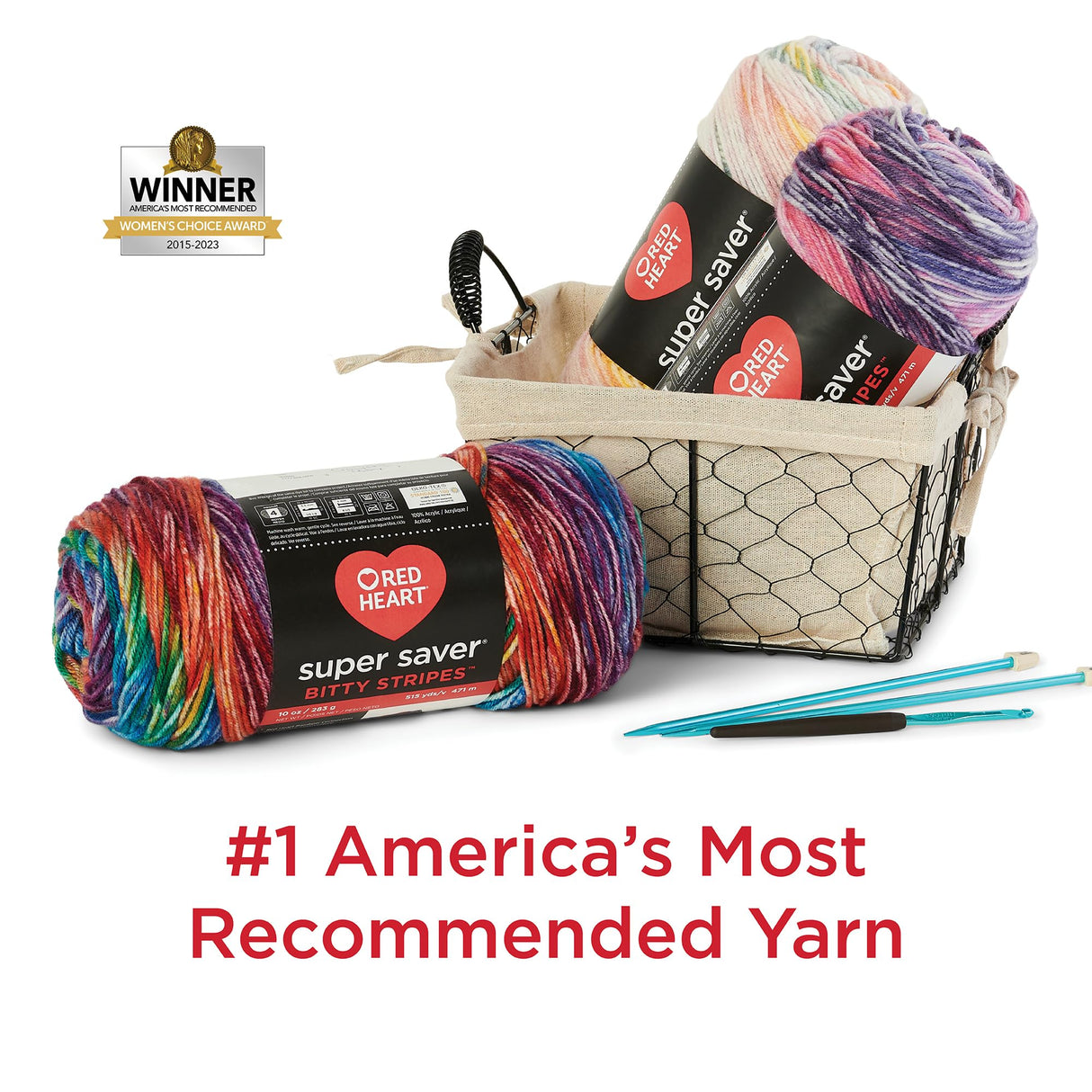 Red Heart Super Saver Bitty Stripe Crayon Box Yarn - 2 Pack of 10oz/283g - 100% Acrylic - #4 Worsted (Medium) - 515 Yards - Knitting/Crochet Red Heart