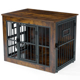 Gardner Pet Dog Crate Furniture for Medium Dogs, 32.7 Inch Dog Kennel Indoor, Wooden Dog Cage End Table with 2 Removable Bowls, Heavy Duty Dog Crate, Rustic Brown Gardner Pet