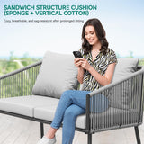 YITAHOME 4-Piece Patio Furniture Outdoor Bistro Set, All Weather Double Gray Rope Conversation Loveseat for Backyard, Balcony, Deck with Soft Cushions and Metal Table (Gray) YITAHOME