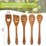 MFC 5-Piece Wooden Cooking Spoons - Kitchen Spatula Set from Natural Cherry Wood - Wooden Spoons for Cooking - Funny Wooden Utensil Set with Smiley Faces - Cooking Multipurpose Wooden Utensils MyFancyCraft