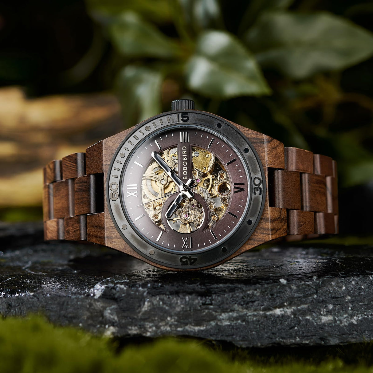 BOBO BIRD Mens Wood Watches Skeleton Mechanical Wooden Watch Lightweight Luxury Wristwatches with Natural Wood Band of Limited Edition Collection for Men (red) BOBO BIRD