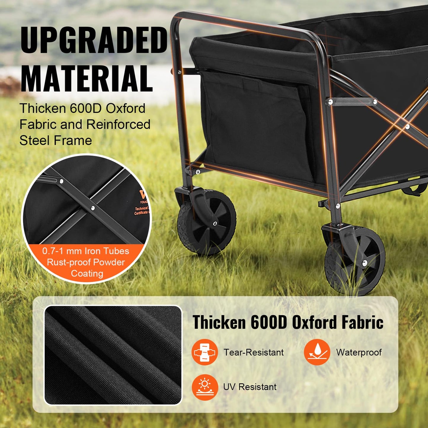 VEVOR Collapsible Folding Wagon Cart, 220lbs Heavy Duty Wagons Carts Foldable with Wheels, Outdoor Portable Garden Cart Utility Wagon for Groceries Camping Sports with Large Capacity & Drink  - WoodArtSupply