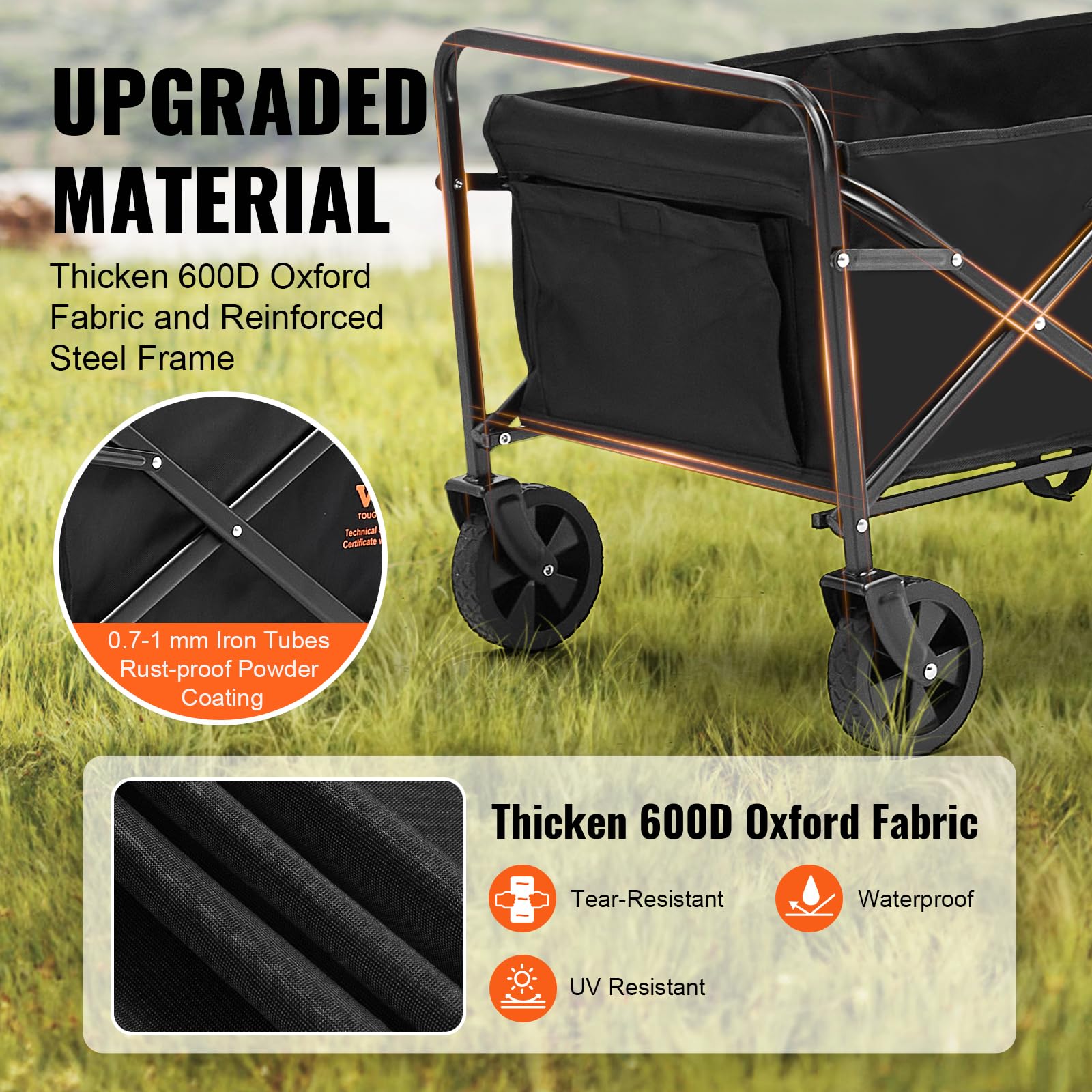 VEVOR Collapsible Folding Wagon Cart, 220lbs Heavy Duty Wagons Carts Foldable with Wheels, Outdoor Portable Garden Cart Utility Wagon for Groceries Camping Sports with Large Capacity & Drink  - WoodArtSupply