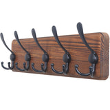 Dseap Coat Rack Wall Mounted - 5 Tri Hooks, Heavy Duty, Wooden Wall Coat Hanger Coat Hook for Clothes Hat Jacket Clothing, Natural & Black Dseap