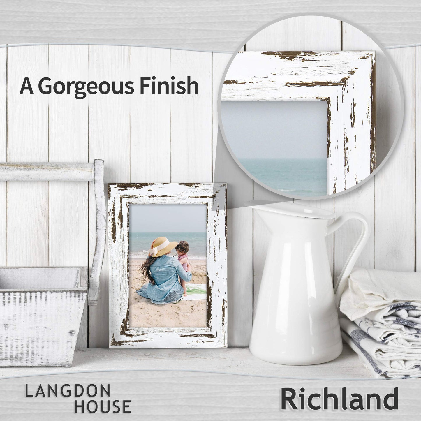 Langdon House 8x10 Picture Frames (Distressed White, 3 Pack) Farmhouse Style, Richland Collection