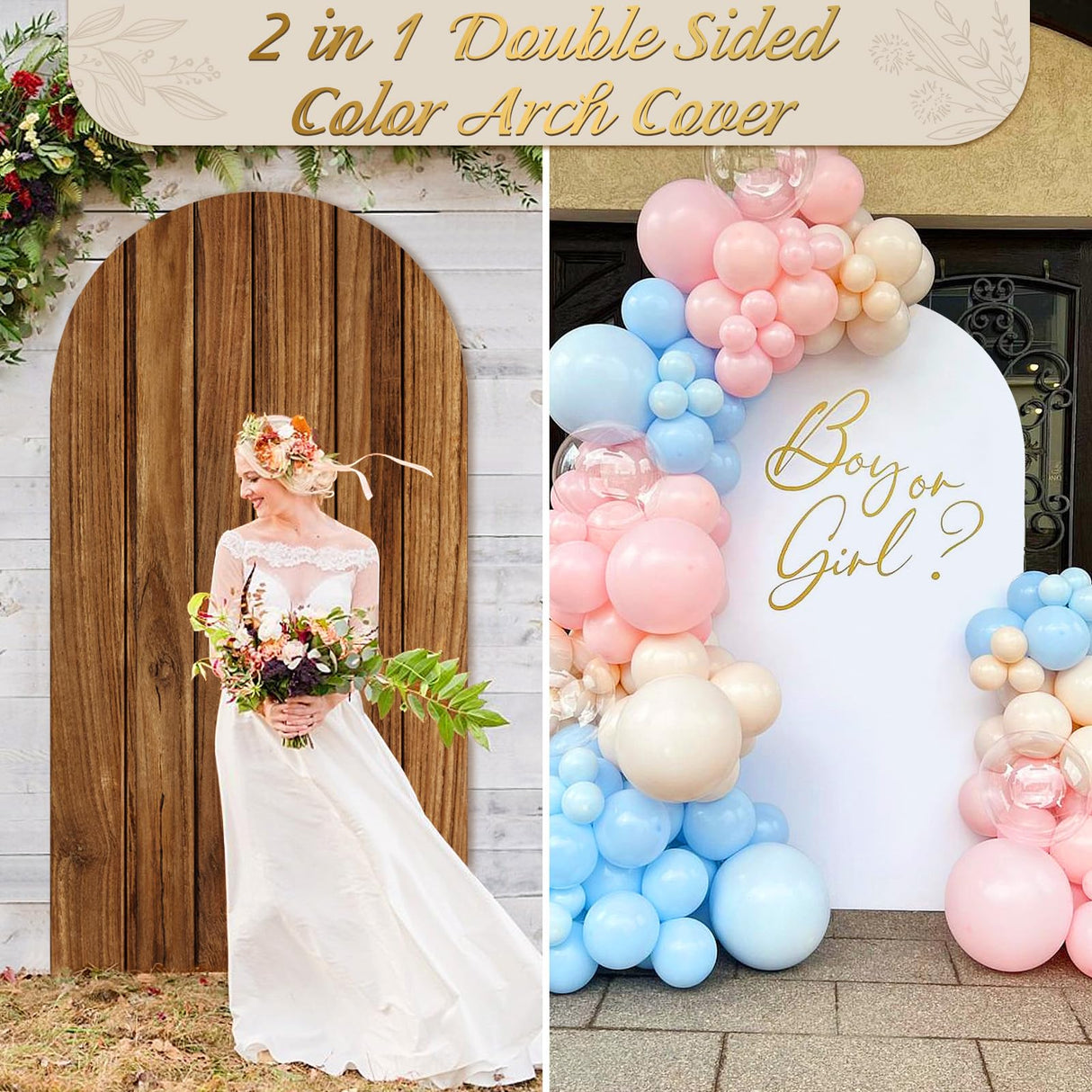 OurWarm 7.2FT Wood Arch Cover, Wood Grain and White 2 in 1 Round Arch Backdrop Covers, Spandex Arch Stretchy Backdrop Cover Fabric for Birthday Party Baby Shower Wedding Arch Stand Decorations OurWarm