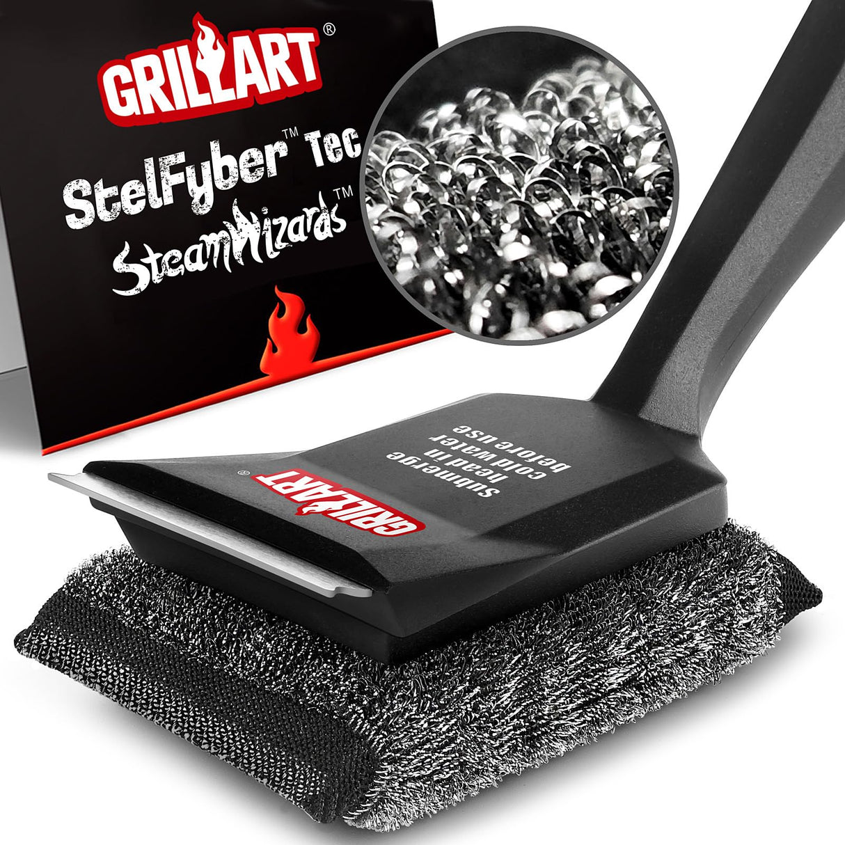 GRILLART Grill Brush Bristle Free, SteamWizards [Ultra Safe & Efficient] Grill Cleaner Brush with 1 Replacement Head, for Cast Iron and Stainless Steel Grates, BBQ Grill Brush for Outdoor Grill GRILLART