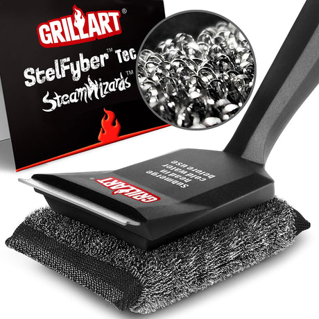 GRILLART Grill Brush Bristle Free, SteamWizards [Ultra Safe & Efficient] Grill Cleaner Brush with 1 Replacement Head, for Cast Iron and Stainless Steel Grates, BBQ Grill Brush for Outdoor Grill GRILLART