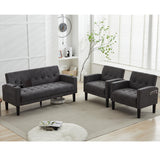 TYBOATLE Sofa Couch, Living Room Furniture Sectional Sofa Sets of 3 Pcs, Tufted Mid-Century Loveseat w/USB, Cupholders & Comfy Single Sofa for Small Space, Apartment, Office (Dark Grey) TYBOATLE