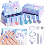 Tomons Kids Nail Polish Set for Girls, Non Toxic Nail Polish Art Kit for Kids Ages 7-12, Toys Gifts for 8 9 10 11 12 Girl, Bracelets, Glitter, Sequins, Stickers - 8 Colors Tomons