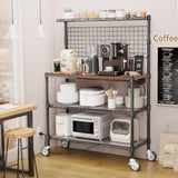 Leteuke Bakers Rack with Power Outlet & Storage, 36 Inch Microwave Stand Kitchen Cart, 4-Tier Metal Kitchen Shelves Cart with Wheels & 20 S-Hooks for Kitchen, NSF Certified, 63 x 18 x 36 Inch-Black Leteuke