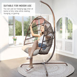 RADIATA Wicker Egg Swing Chair with Stand for Outside, Outdoor Comfy Hanging Egg Patio Chairs with Thick Cushion, 350Lbs Durable Swinging Rattan Chair for Bedroom Porch Backyard Balcony, Brown, Tan RADIATA