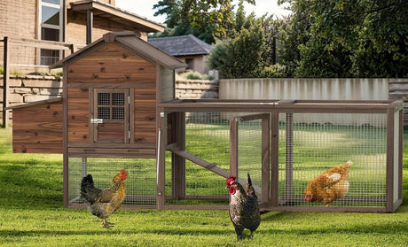Wooden Chicken Coop, 80IN Outdoor Chicken Cages and Run with Nesting Boxes for 2-4 Chickens, Hen Run Poultry Pet House Rabbit Hutch with Waterproof Roof & Removable Tray for Backyard Poultry (ONE) TANGJEAMER