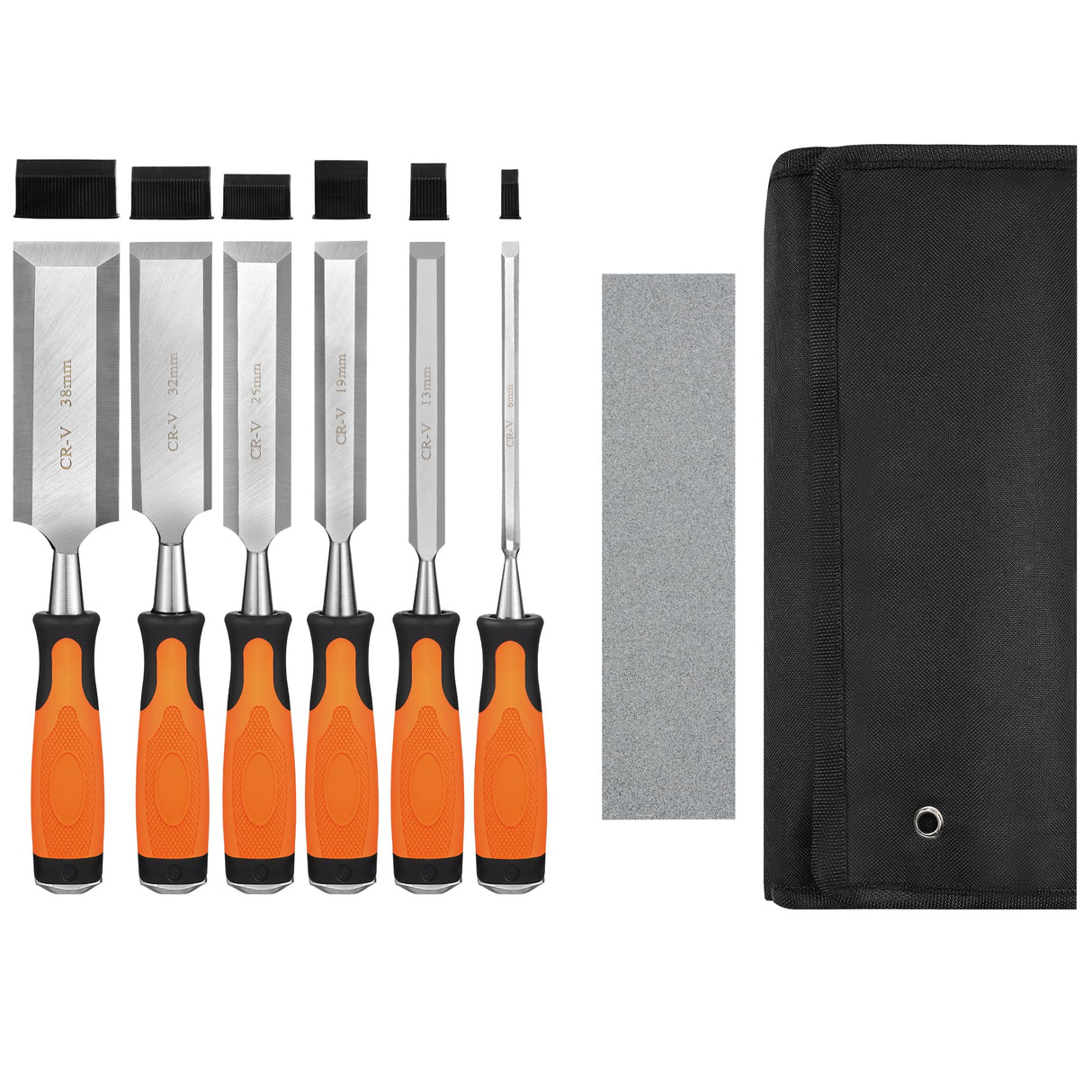 KINGBRO 6 Pcs Wood Chisel Sets, Wood Chisels for Carbon Steel Woodworking with Steel Hammer End, Durable PP+TPR High Impact Handle Wood Chisel, 6/12/19/25/32/38mm KINGBRO