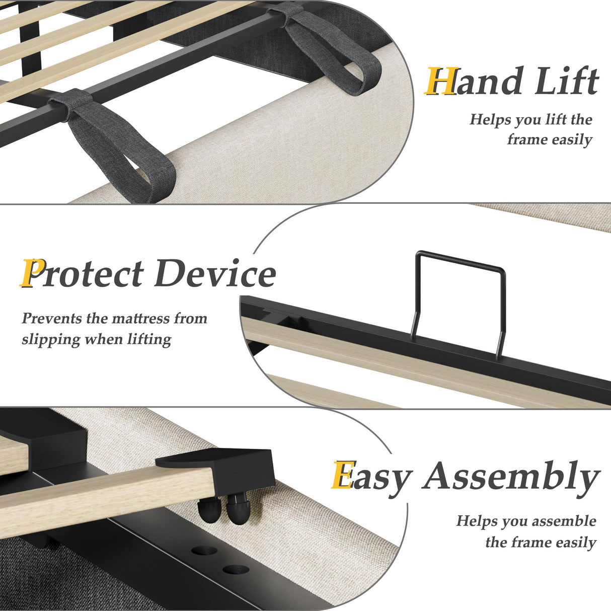 Lifezone King Size Storage Bed Frame with Hydraulic Lift & Wingback Headboard, Linen Upholstered, Space Saving Platform, No Box Spring Needed, Noise Free, Strong Support, Modern Furniture, Beige Lifezone