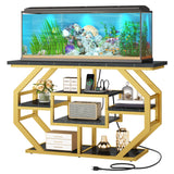 DWVO 55-75 Gallon Aquarium Stand with Power Outlet, Display Stand for Turtle Tank, Reptile Terrarium, Metal Fish Tank Stand Suitable for Living Room, Entryway, 860LBS Capacity, Black & Gold DWVO