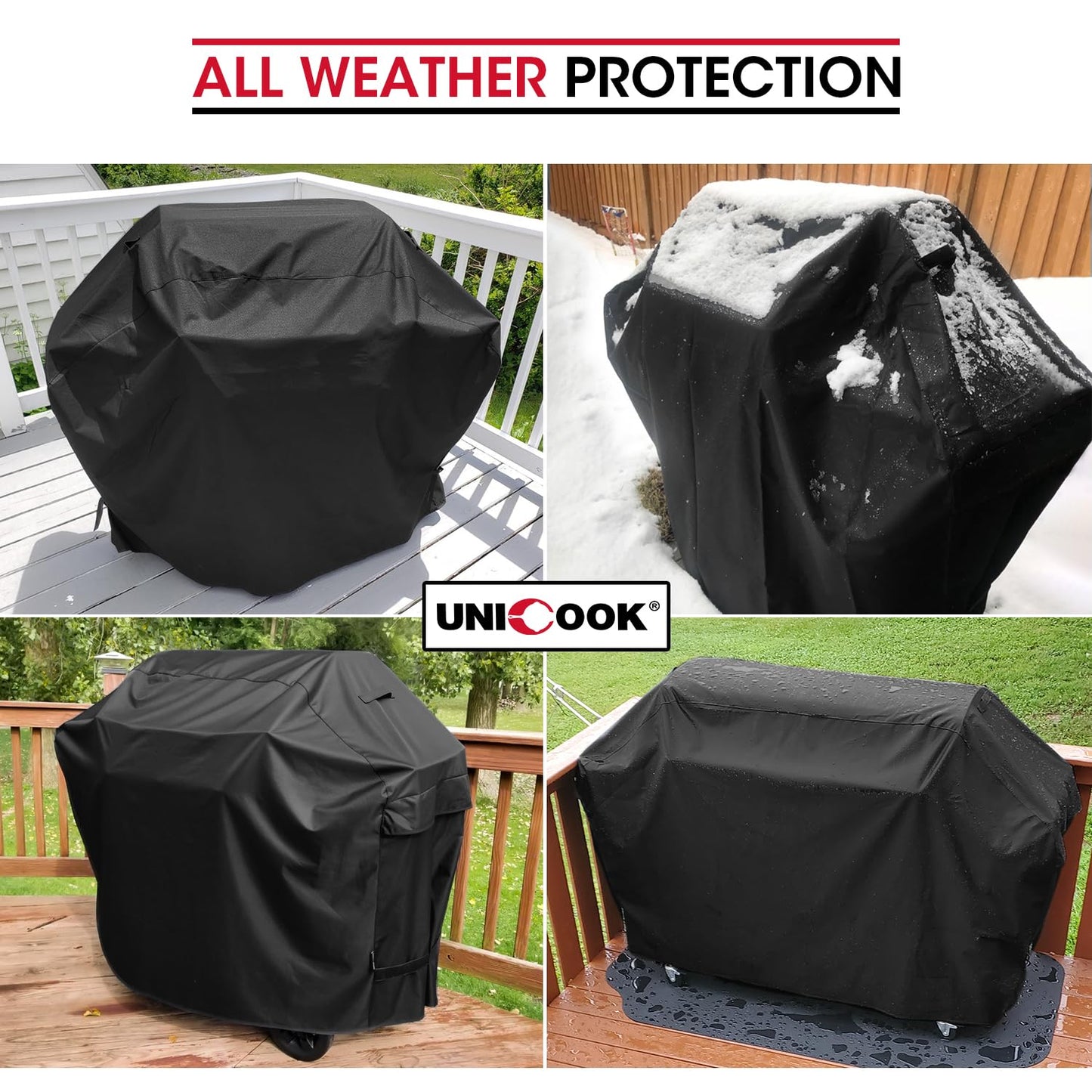 Unicook Heavy Duty Waterproof Barbecue Gas Grill Cover, 65-inch BBQ Cover, Special Fade and UV Resistant Material, Durable and Convenient, Fits Grills of Weber Char-Broil Nexgrill Brinkmann and More