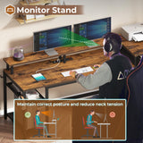 SEDETA 59" Office Desk with Drawers, Reversible Computer Desk with File Drawers & Storage, Gaming Desk with LED Lights & Power Outlet, Home Office Desks for Printer, Rustic Brown SEDETA