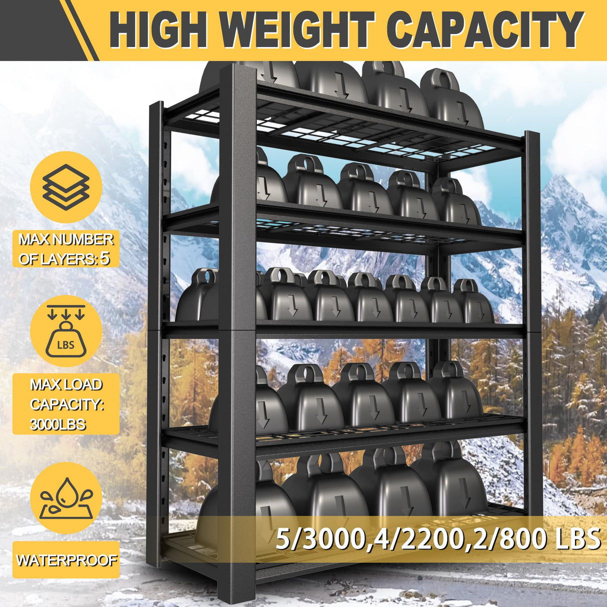 NEXVRTAU 76"H x 60"W x 24"D 5-Tier Heavy Duty Garage Shelving Unit with Wire Shelves,3000 LBS Capacity Metal Storage Rack,Adjustable Boltless Steel Shelves for Garage,Basement,Pantry,Warehouse.1 Pack Nexvrtau