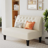 Alunaune Upholstered Loveseat Bench Couch for Bedroom, Modern Anti Scratch Cushioned Armless Settee Small Love Seat Sofa Faux Leather Living Room Couch-Beige Alunaune