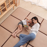 MYOYAY Large Japanese Tatami Mat 71x 71in Summer Breathable Sleeping Mat Foldable Rattan Floor Mat Non-Slip Memory Foam Stitching Carpet Crawling Mats Living Room Bedroom Playroom Yoga (Brown) MYOYAY