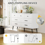 DWVO White 7 Drawer Dresser, 47" W Large Double Dresser Chest of Drawers, Modern Wood Storage Dresser Organizer with Black Metal Handles & Anti-Tipping Device for Hallway, Entryway DWVO