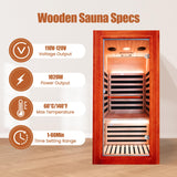 Infrared Sauna for Home Indoor Sauna Wooden Dry Sauna Room Low EMF 1020W for 1 Person with Control Panel, Bluetooth Speaker, Reading Lamp ToTibuy