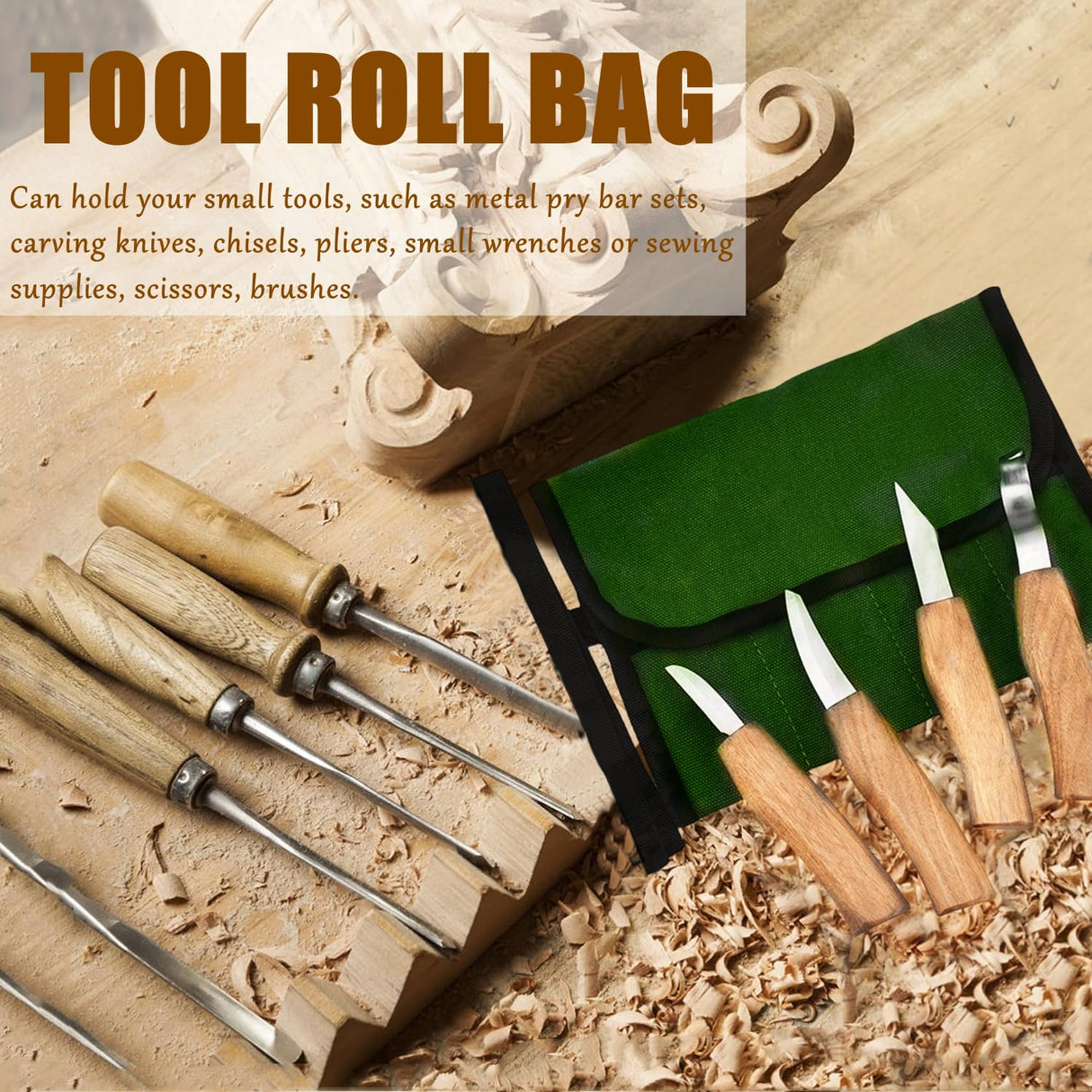 BLIRITEL Small Tool Roll Up Bag, Canvas Chisel Roll, Chisels Bag Tool Organizer with 4 Pockets, Metal Pry Bar Plier Wrench Roll Tool Pouch for Mechanic Carpenter Craftsman BLIRITEL