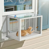 Cat Window Box, Universal Cat Window Perch Catio with Waterproof Transparent Top Fits Double Hung Frames 24" to 42.5" Wide, for Sunbathing, Napping & Nature Viewing GDLF