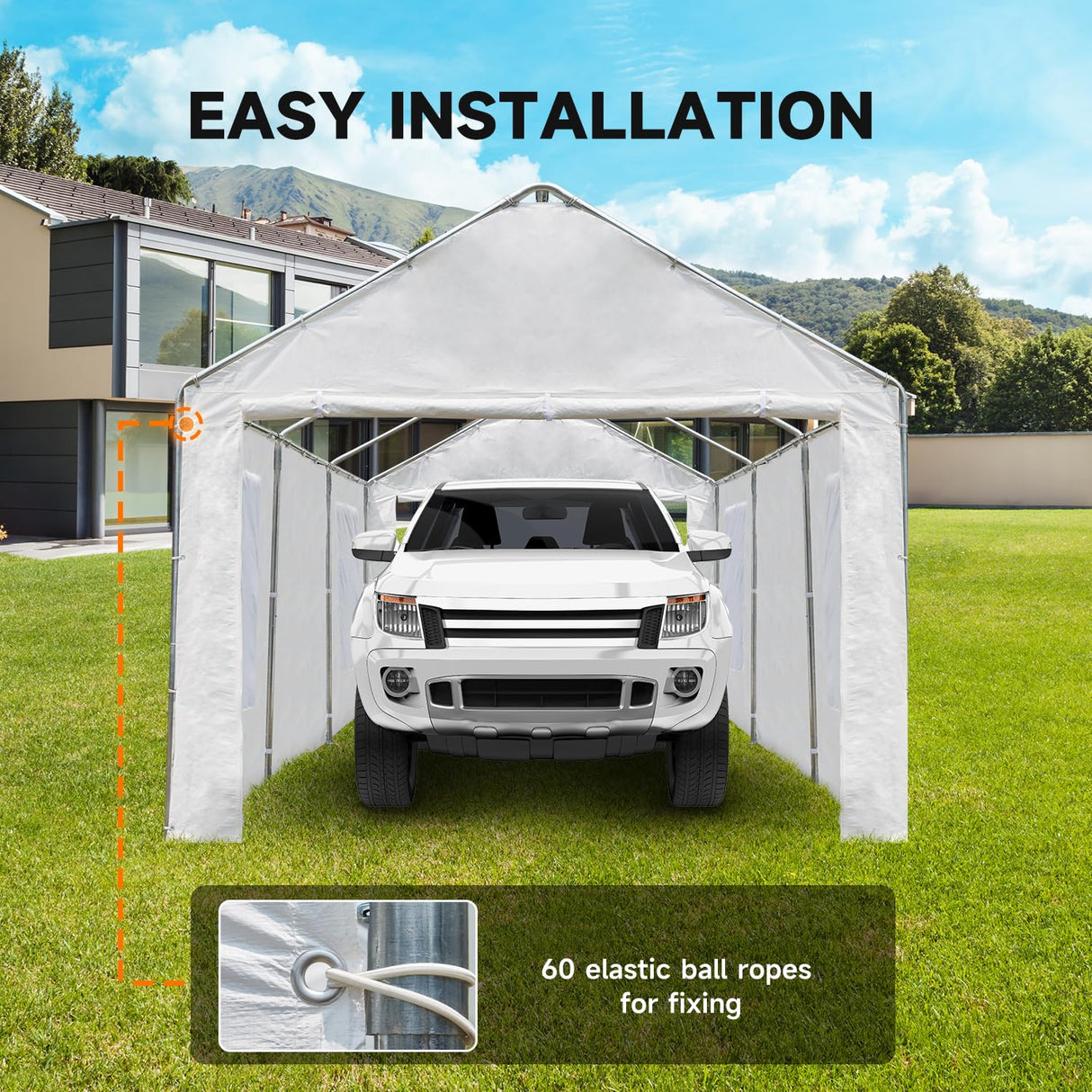 MELLCOM 10 x 20ft Carport Replacement Canopy Cover Side Wall with Window,Garage Tent Shelter Waterproof & UV Protected,White (Top and Frame Not Included) MELLCOM