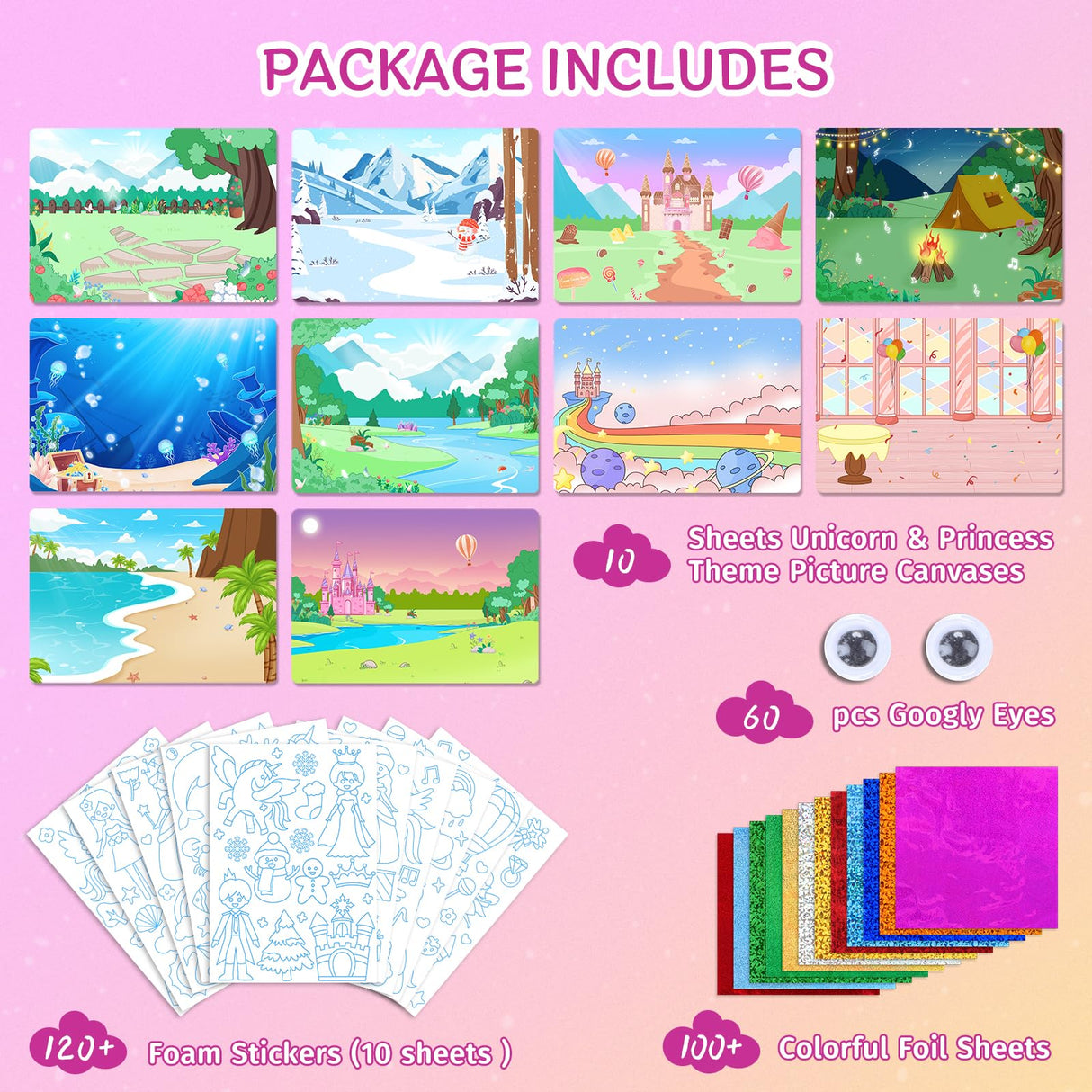 PERRYHOME Foil Arts and Crafts for Kids Ages 4-8 -DIY Unicorn & Princess Foil Foam Stickers Fun,Mess Free Kids Crafts,Creative Christmas Birthday Gifts Toys for 4 5 6 7 8 Year Old Girls PERRYHOME