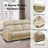 Ocstta Power Recliner Sofa Set with LED, Breathing Leather Living Room Furniture, Leather Couches Reclining Sofa with Cup Holders/Storage/USB Ports (3 Piece Living Room Set, Khaki) Ocstta