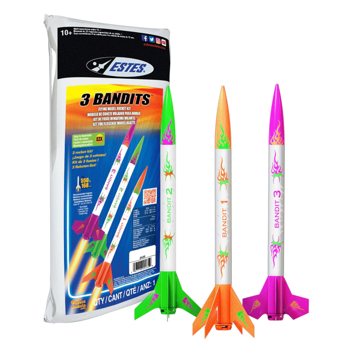 Estes 2435 3 Bandits Rocket-Building Kit, Beginner Mini-Engine-Powered Flying-Rocket-Model Kit for Ages 10+ Estes