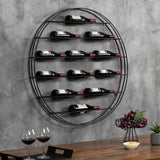 MyGift 12-Bottle Modern Black Metal Round Wall Mounted Wine Rack – 6-Tier Horizontal Storage Shelf for Kitchen, Living Room & Wine Cellar – Space-Saving Wall Decor & Cork Preservation MyGift