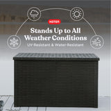 Keter Java XXL 230 Gallon Resin Rattan Look Large Outdoor Storage Deck Box for Patio Furniture Cushions, Pool Toys, and Garden Tools, Dark Grey Keter