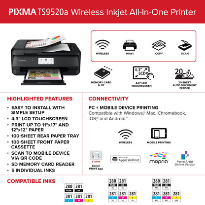 Canon PIXMA TS9520a – Wireless Home All-in-One Inkjet Printer