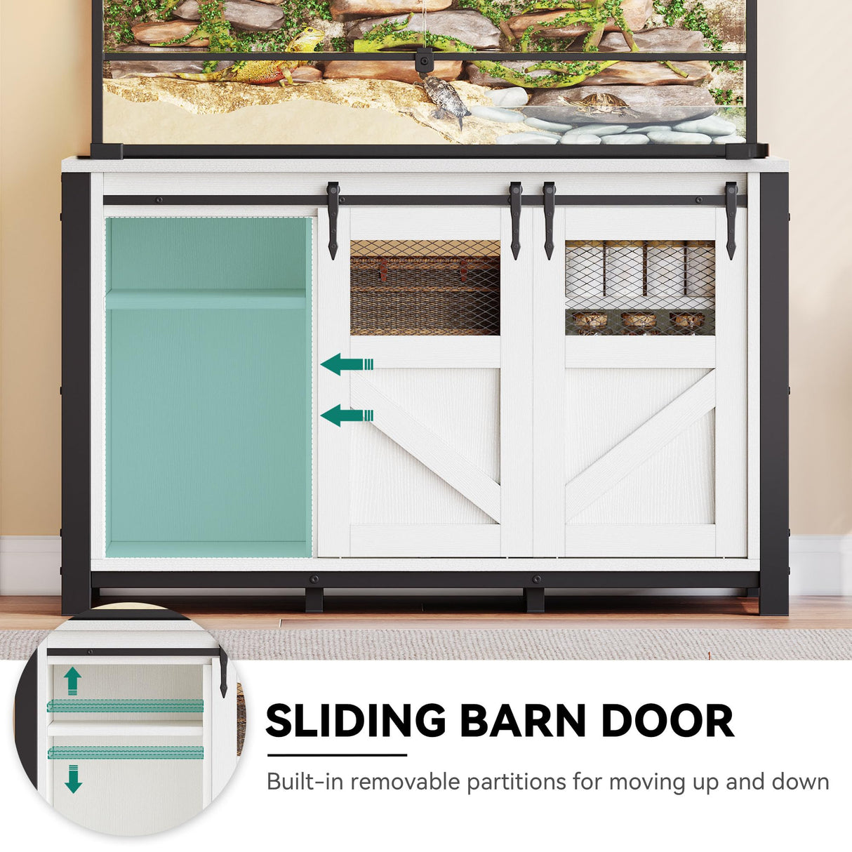 YITAHOME 120 Gallon Reptile Tank Stand with Power Outlets, Heavy Duty Large Reptile Tank Stand with Barn Door, Reptile Tank Turtle Terrariums Table for Accessories Storage,1100LBS Capacity YITAHOME