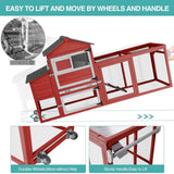 Chicken Coop for 2-4 Chickens,Outdoor Chicken House with Wheels, Nesting Box, Leakproof Pull-on Tray and UV-Resistant Roof Panel, Wooden Mobile Chicken Coop for Duck (Red, 70" L x 22" W x 44.1" H) Suumerpety