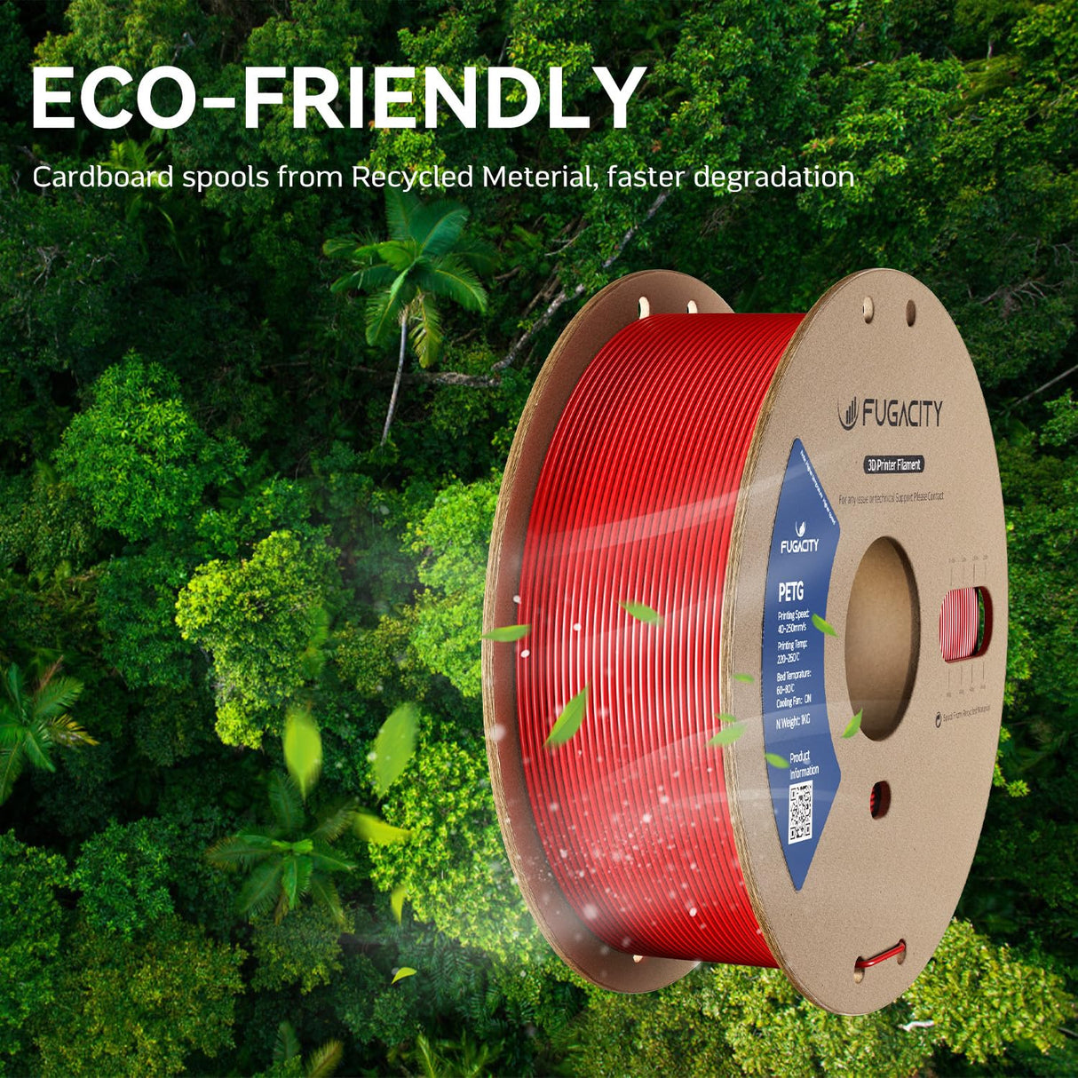 Fugacity PETG Filament 1.75mm,3D Printer Filament 1KG Spool (N.W 2.2lbs), Dimensional Accuracy +/- 0.02mm, Enhanced Printing Effect Fits Most FDM 3D Printers FugaCity