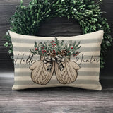 Fjfz Hello Winter Gloves Gray Lumbar Decorative Throw Pillow Cover 12 x 20, Rectangular Red Berry Gray Stripe Outdoor Home Decor, Plaid Bow Pine Cone Christmas Holiday Seasonal Farmhouse Cushion Case Fjfz