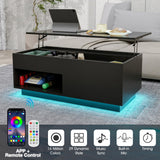LED Coffee Table for Living Room Morden Coffee Tables with Lift Top High Gloss 4 Tiers WhiteTea Table with Storage Center Tables Sofa Hidden Compartment & 1 Open Shelve & 1 Drawer HOMMPA