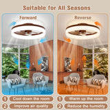 VOLISUN Farmhouse Ceiling Fans with Lights and Remote, 19.7in Low Profile Ceiling Fan Flush Mount, 3000K-6500K Dimmable Bladeless LED Fan Light, Fandelier Ceiling Fans with Lights for Bedroom(Walnut) VOLISUN