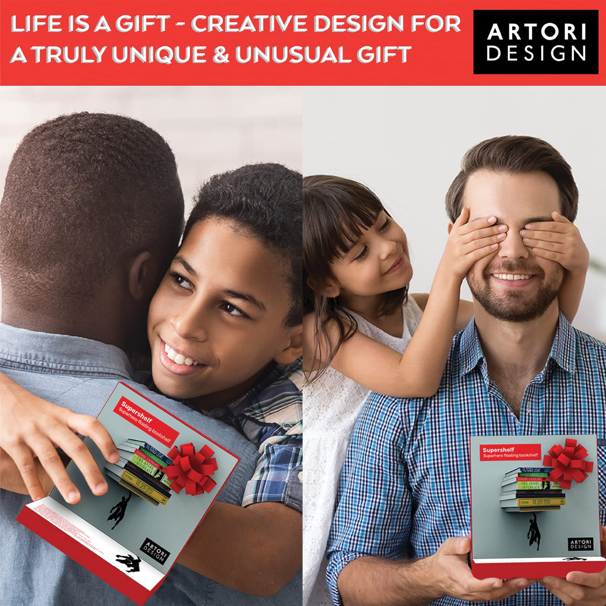 Artori Design Floating Bookshelf for Kids, Invisible Metal Book Shelf, Wall Decore Bookshelf for Book Lovers (Superhero) Artori Design