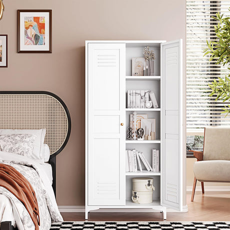 Letaya White Storage Cabinet with Feets-Metal Home Kitchen Pantry Cabinets with Doors and Adjustable Shelves,Organization Locker for Cupboard/Bedroom/Dining/Living/Bathroom/Office/Garage Room (White) Letaya