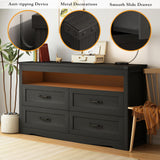 Wodeer 4 Drawer Dresser Chests with LED Light,Wide Chest of Drawers with Metal Handles,Wood Dresser for Storage and Organization for Bedroom,Living Room, Nursery,Hallway,Black Wodeer