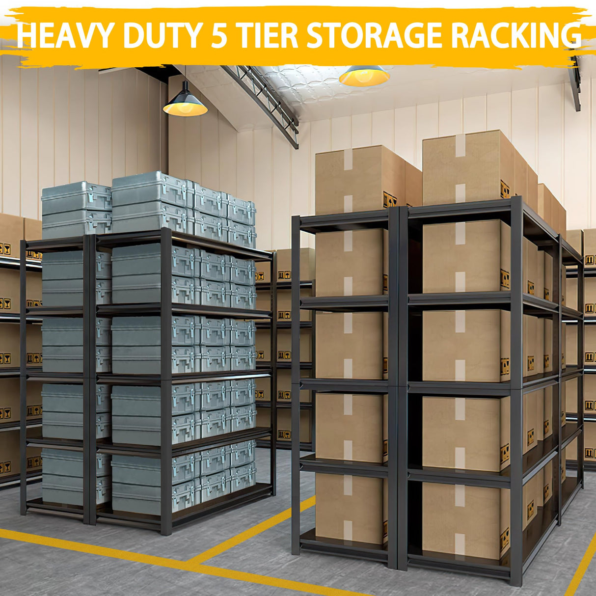 WOZBUD 3000LBS Heavy Duty Garage Shelving Units and Storage, 5 Adjustable Levels, 48″W Metal Shelving for Garage, 72″H Standing Shelf Units, Storage Rack for Garage Organization, 3Pack WOZBUD