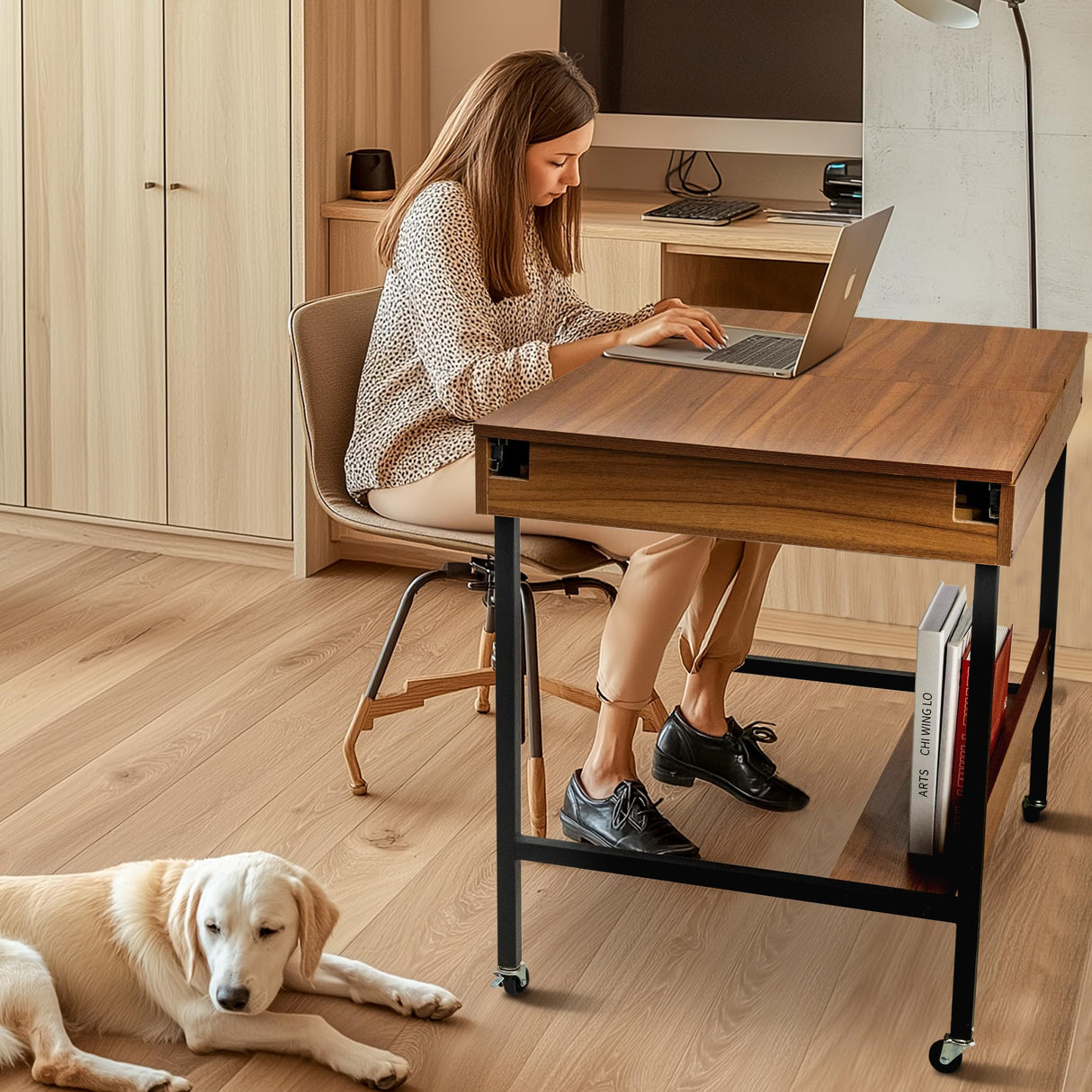 Becko US 2 in 1 Jigsaw Puzzle Table with 8 Sorting Trays, Foldaway & 3 Tilted Angle for Adjusted Height, Universal Wheels for Moves, Shelf Rack for Storage, 30 * 20.1 in for Puzzles Up to 1000 Pieces Becko US