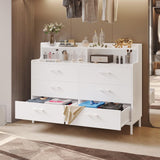 Hasuit 6 Drawers Double Dresser with Shelves, Large Wooden Storage Tower Organizer, Wide Chest of Drawers, White Dresser for Bedroom, Living Room, Entryway Hasuit