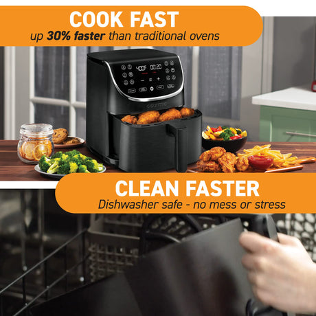 Gourmia Air Fryer Oven Digital Display 7 Quart Large AirFryer Cooker 12 Touch Cooking Presets, XL Air Fryer Basket 1700w Power Multifunction GAF716 Black and Stainless Steel Accents FRY FORCE 360° Gourmia